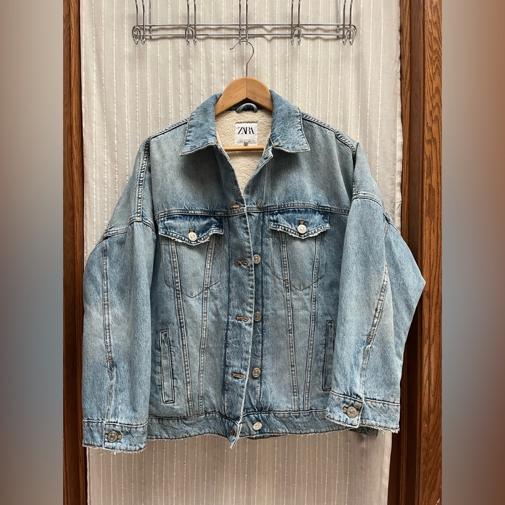 🔆Zara Oversized Sherpa Lined Insulated Denim Jacket Blue Size S